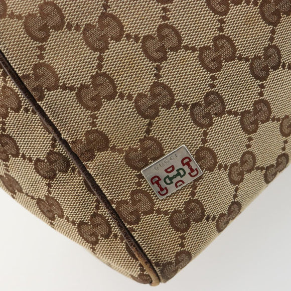 GUCCI GG Canvas Web Sherry Line Handtas Beige Zilver Auth 178849