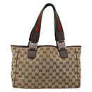 GUCCI GG Canvas Web Sherry Line Handtas Beige Zilver Auth 178849-2