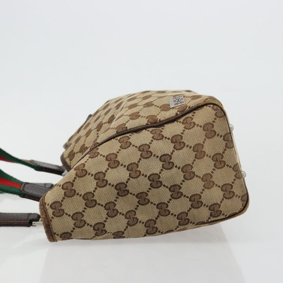 GUCCI GG Canvas Web Sherry Line Handtas Beige Zilver Auth 178849