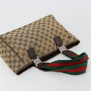 GUCCI GG Canvas Web Sherry Line Handtas Beige Zilver Auth 178849-6