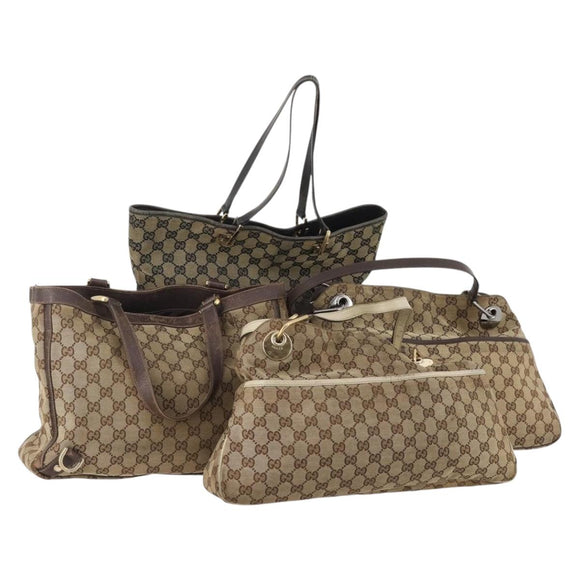 GUCCI GG Canvas Tote Bag 4 Delige Set Marineblauw Beige Auth 178851