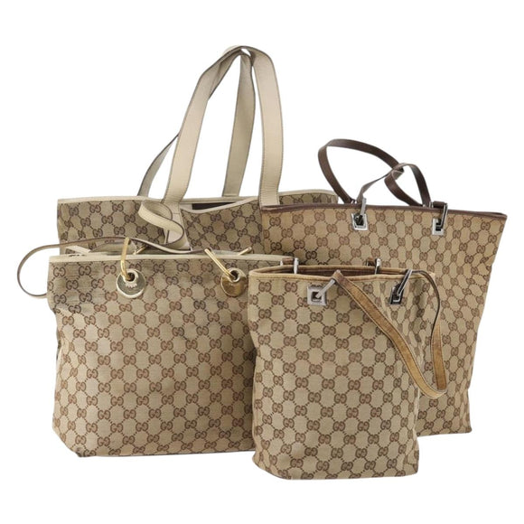 GUCCI GG Canvas Tote Bag 4 Set Beige Auth 178852
