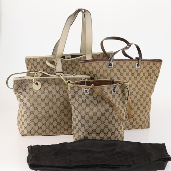 GUCCI GG Canvas Tote Bag 4 Set Beige Auth 178852
