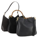 GUCCI Bamboo Shoulder Bag Leather Suede 3 Set 2way Black Dark Brown Auth 178853-1