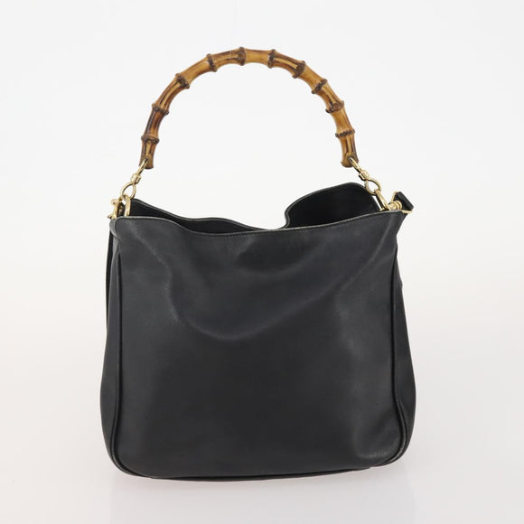 GUCCI Bamboo Shoulder Bag Leather Suede 3 Set 2way Black Dark Brown Auth 178853