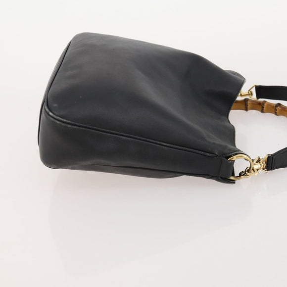 GUCCI Bamboo Shoulder Bag Leather Suede 3 Set 2way Black Dark Brown Auth 178853