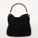 GUCCI Bamboo Shoulder Bag Leather Suede 3 Set 2way Black Dark Brown Auth 178853-16