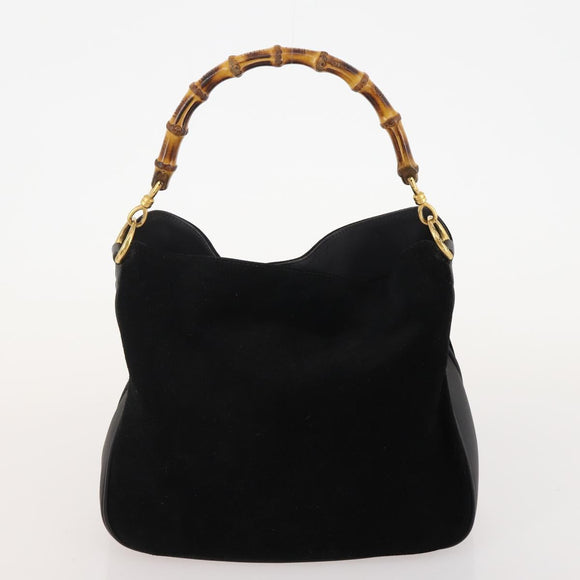 GUCCI Bamboo Shoulder Bag Leather Suede 3 Set 2way Black Dark Brown Auth 178853
