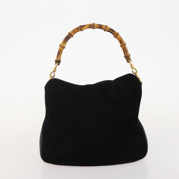 GUCCI Bamboo Shoulder Bag Leather Suede 3 Set 2way Black Dark Brown Auth 178853