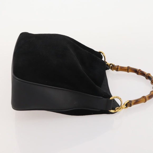 GUCCI Bamboo Shoulder Bag Leather Suede 3 Set 2way Black Dark Brown Auth 178853