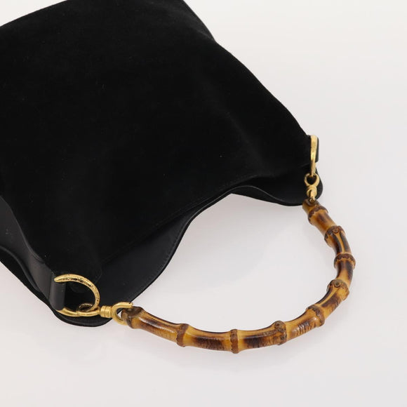 GUCCI Bamboo Shoulder Bag Leather Suede 3 Set 2way Black Dark Brown Auth 178853