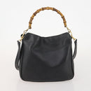 GUCCI Bamboo Shoulder Bag Leather Suede 3 Set 2way Black Dark Brown Auth 178853-9
