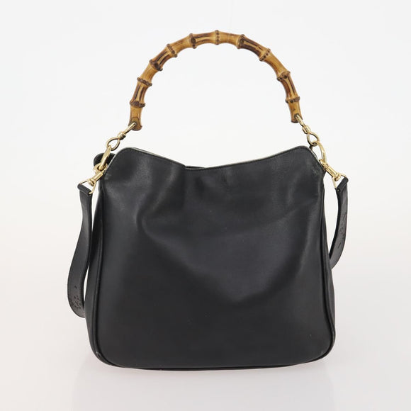 GUCCI Bamboo Shoulder Bag Leather Suede 3 Set 2way Black Dark Brown Auth 178853