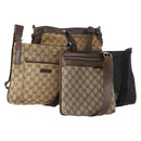 GUCCI GG Canvas Schoudertas 4-delige Set Zwart Beige Auth 178854-1