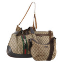 GUCCI GG Canvas Web Sherry Line Shoulder Bag PVC 4 Set Beige Auth 178855-1