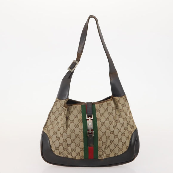 GUCCI GG Canvas Web Sherry Line Shoulder Bag PVC 4 Set Beige Auth 178855