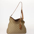 GUCCI GG Canvas Web Sherry Line Shoulder Bag PVC 4 Set Beige Auth 178855-2