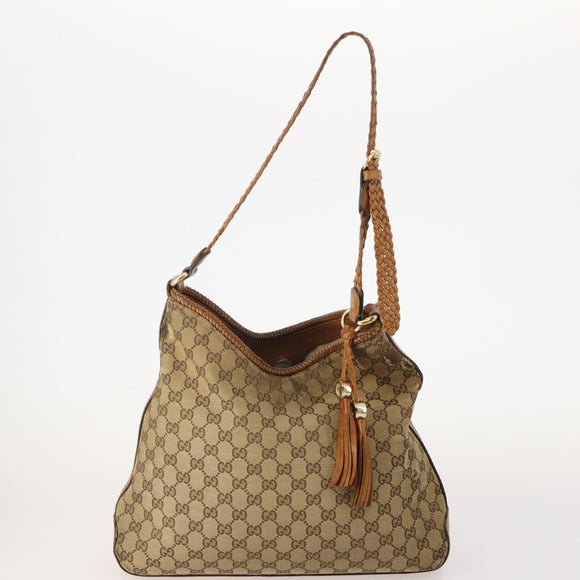 GUCCI GG Canvas Web Sherry Line Shoulder Bag PVC 4 Set Beige Auth 178855