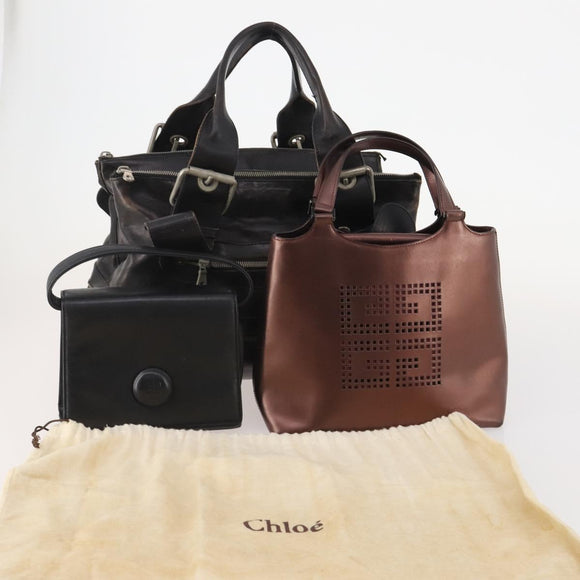 GIVENCHY Chloe Hand Bag Leather 3 Set Black Brown Auth 178857