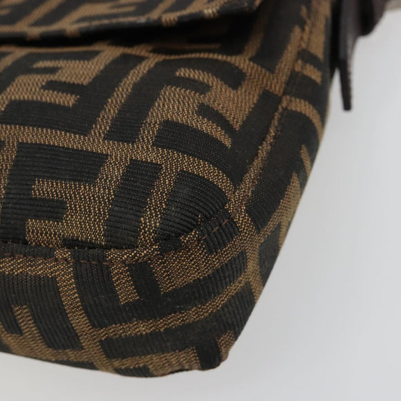 FENDI Zucca Canvas Mamma Baguette Shoulder Bag Black Brown Auth 178866SAM
