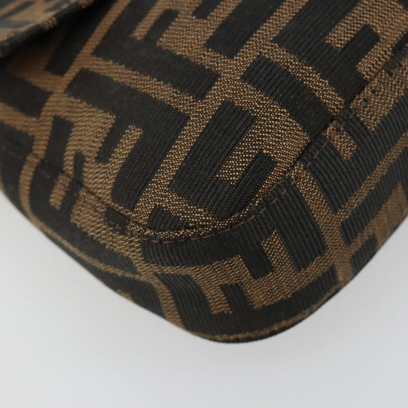 FENDI Zucca Canvas Mamma Baguette Shoulder Bag Black Brown Auth 178866SAM