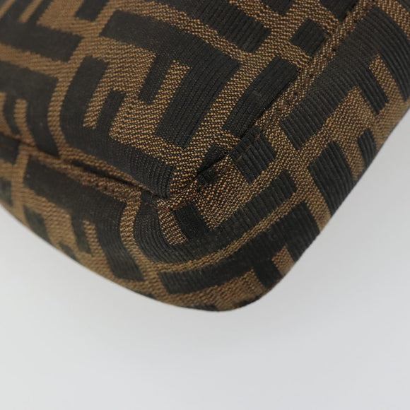 FENDI Zucca Canvas Mamma Baguette Shoulder Bag Black Brown Auth 178866SAM