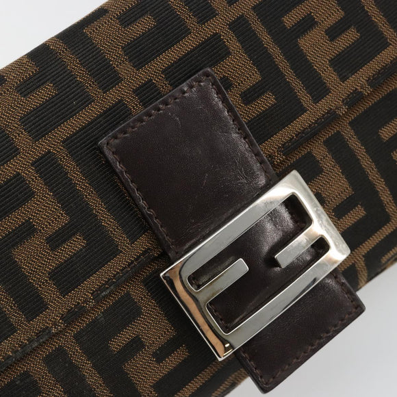 FENDI Zucca Canvas Mamma Baguette Shoulder Bag Black Brown Auth 178866SAM