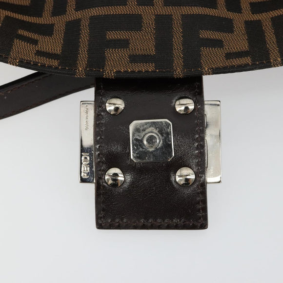 FENDI Zucca Canvas Mamma Baguette Shoulder Bag Black Brown Auth 178866SAM