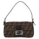 FENDI Zucca Canvas Mamma Baguette Shoulder Bag Black Brown Auth 178866SAM-13