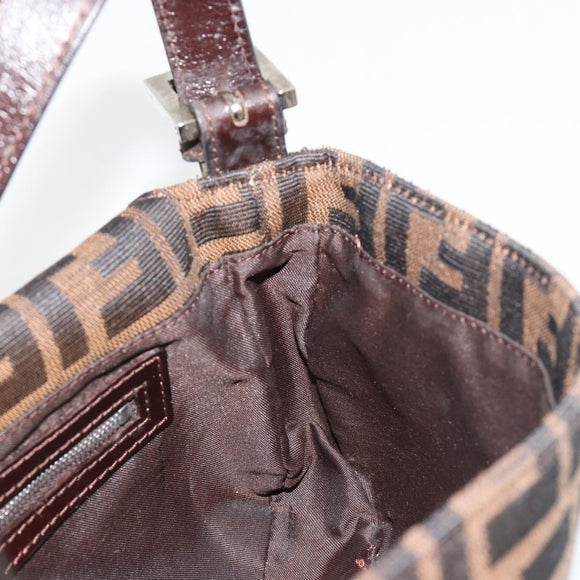 FENDI Zucca Canvas Mamma Baguette Shoulder Bag Black Brown Auth 178866SAM