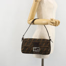 FENDI Zucca Canvas Mamma Baguette Shoulder Bag Black Brown Auth 178866SAM-26