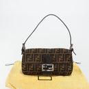 FENDI Zucca Canvas Mamma Baguette Shoulder Bag Black Brown Auth 178866SAM-12