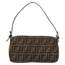 FENDI Zucca Canvas Mamma Baguette Shoulder Bag Black Brown Auth 178866SAM-2
