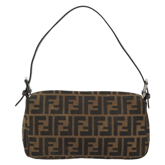 FENDI Zucca Canvas Mamma Baguette Shoulder Bag Black Brown Auth 178866SAM
