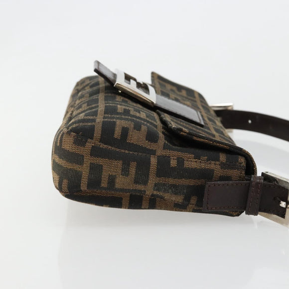 FENDI Zucca Canvas Mamma Baguette Shoulder Bag Black Brown Auth 178866SAM