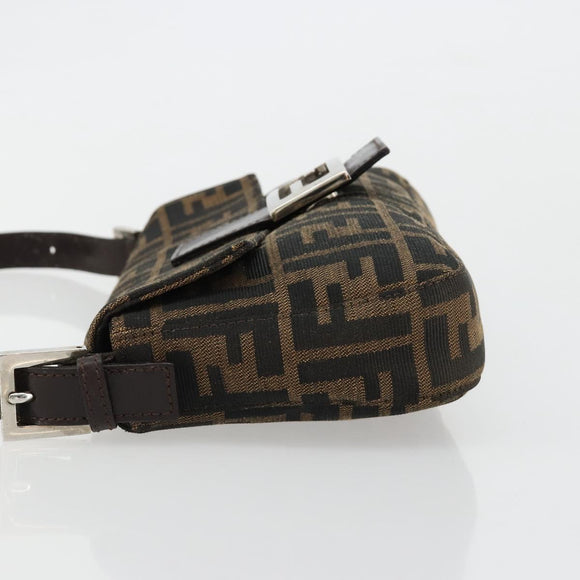 FENDI Zucca Canvas Mamma Baguette Shoulder Bag Black Brown Auth 178866SAM
