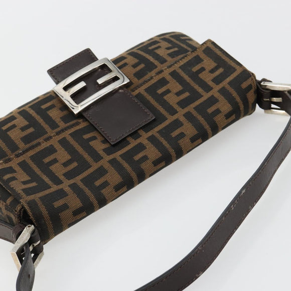FENDI Zucca Canvas Mamma Baguette Shoulder Bag Black Brown Auth 178866SAM