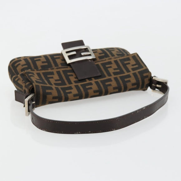 FENDI Zucca Canvas Mamma Baguette Shoulder Bag Black Brown Auth 178866SAM
