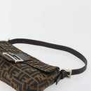 FENDI Zucca Canvas Mamma Baguette Shoulder Bag Black Brown Auth 178866SAM-8