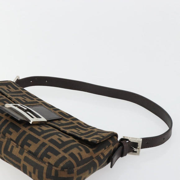 FENDI Zucca Canvas Mamma Baguette Shoulder Bag Black Brown Auth 178866SAM