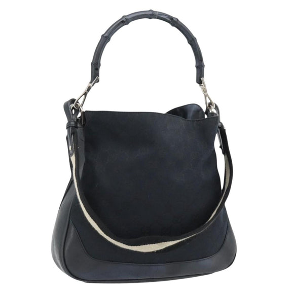 GUCCI GG Canvas Bamboo Schoudertas 2-weg Zwart Zilver 001 4095 Auth 178867