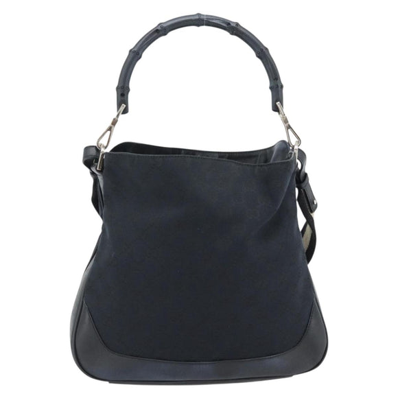 GUCCI GG Canvas Bamboo Schoudertas 2-weg Zwart Zilver 001 4095 Auth 178867