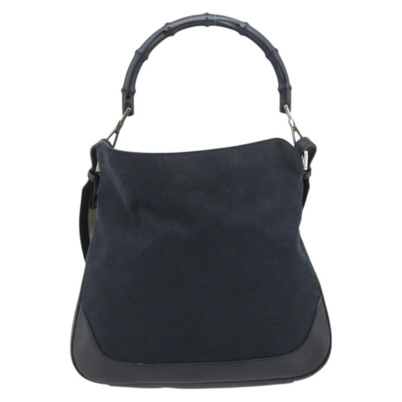 GUCCI GG Canvas Bamboo Schoudertas 2-weg Zwart Zilver 001 4095 Auth 178867