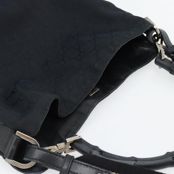 GUCCI GG Canvas Bamboo Schoudertas 2-weg Zwart Zilver 001 4095 Auth 178867
