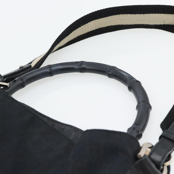 GUCCI GG Canvas Bamboo Schoudertas 2-weg Zwart Zilver 001 4095 Auth 178867