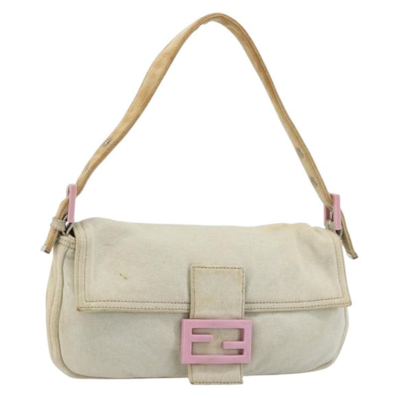 FENDI Mamma Baguette Shoulder Bag Cotton Gray Silver Auth 178871