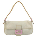 FENDI Mamma Baguette Shoulder Bag Cotton Gray Silver Auth 178871-2