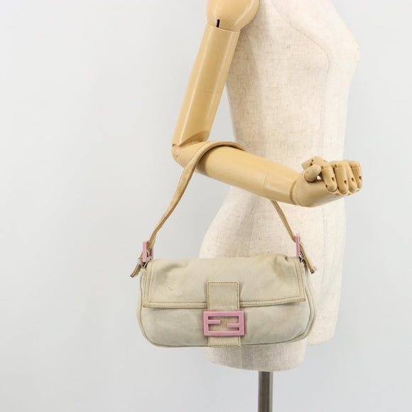 FENDI Mamma Baguette Shoulder Bag Cotton Gray Silver Auth 178871
