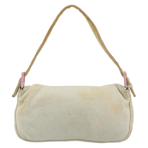FENDI Mamma Baguette Shoulder Bag Cotton Gray Silver Auth 178871