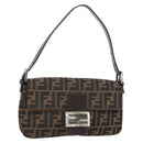 FENDI Zucca Canvas Mamma Baguette Shoulder Bag Black Brown Auth 178872SAM-1